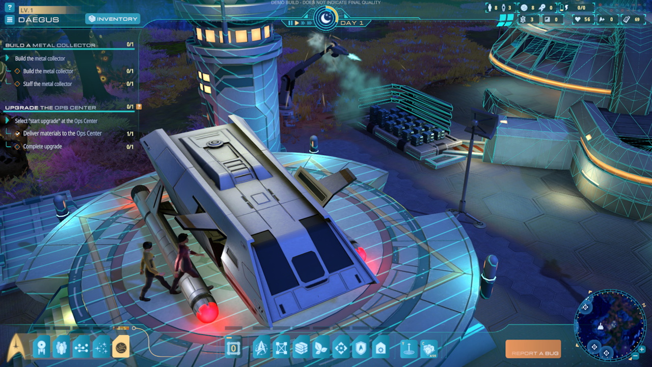 Still frame from the Star Trek Outposts Unknown demo showing crew boarding a shuttle