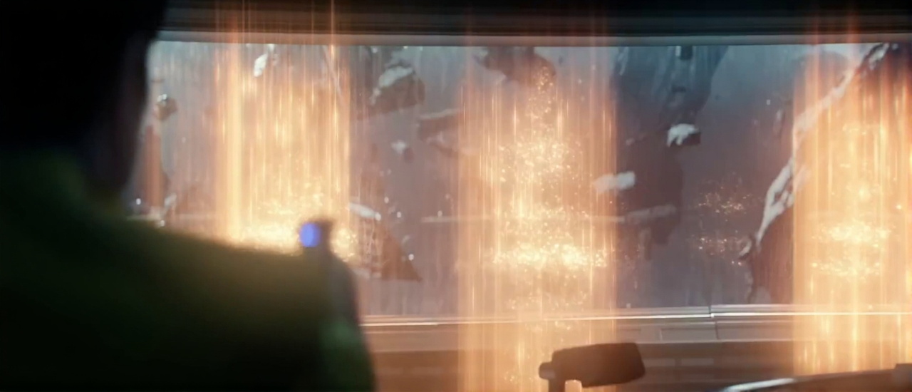 Still frame from the Star Trek SNW S4 trailer showing transporter beams