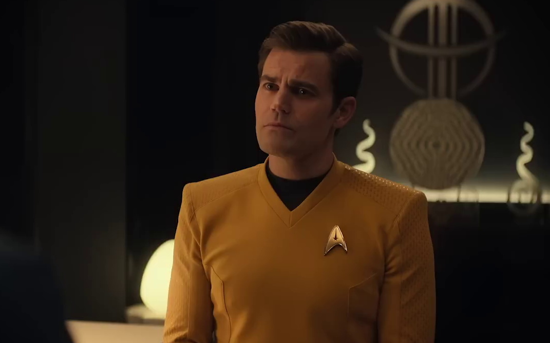 Still frame from the Star Trek SNW S4 trailer showing Kirk