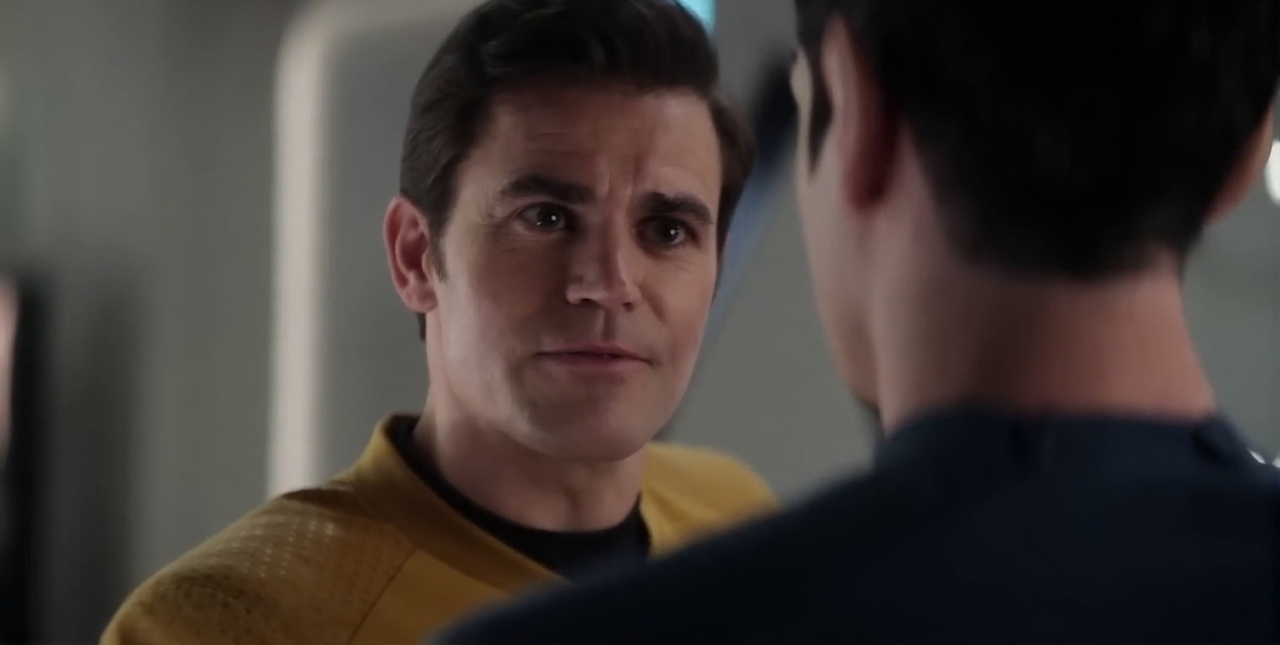 Still frame from the Star Trek SNW S4 trailer showing Kirk and Spock