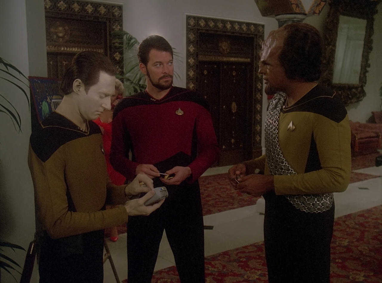 Still frame from Star Trek TNG The Royale showing the away team