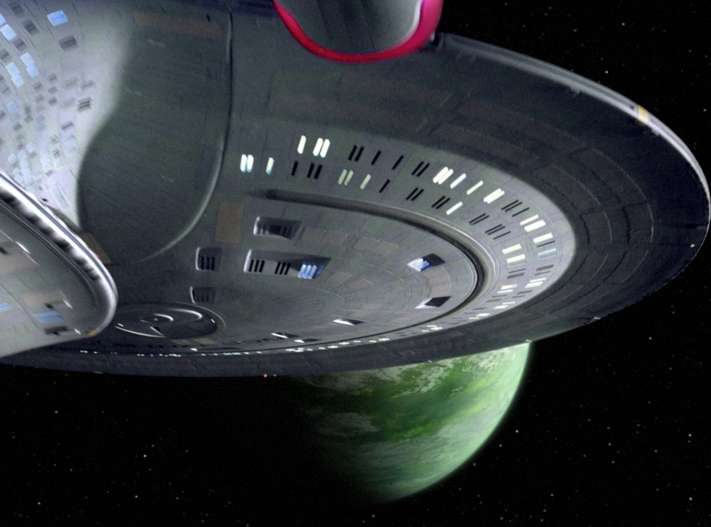 Still frame from Star Trek TNG The Royale showing the Enterprise-D