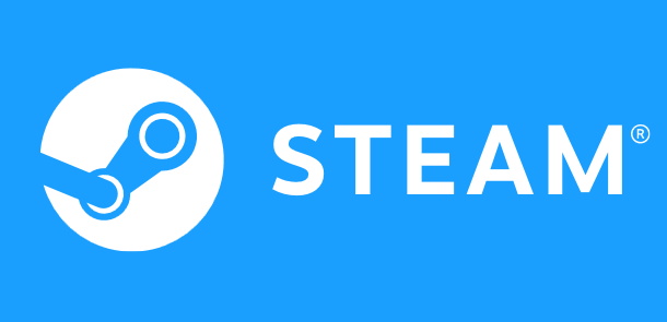 The logo for Valve's Steam brand on a blue background