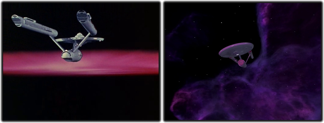Side-by-side comparison of Star Trek TOS original and remastered shots