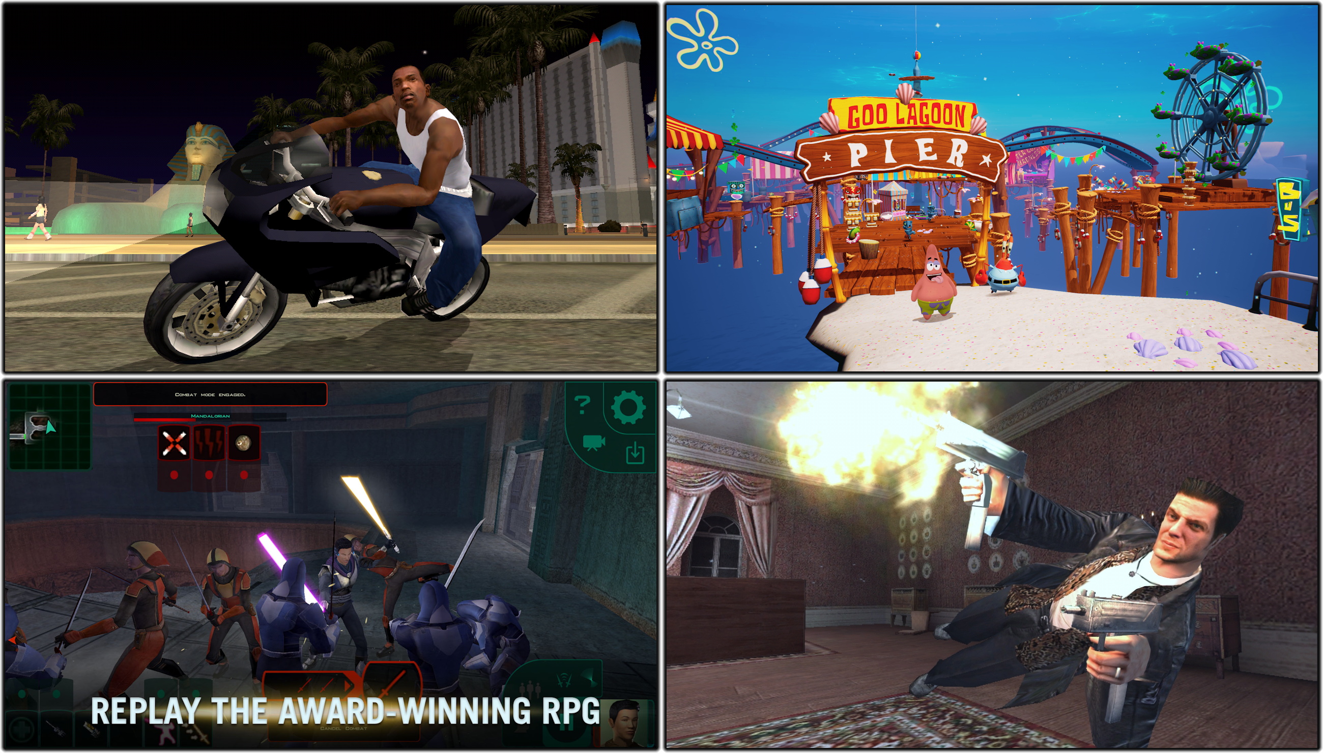 Four promo screenshots of PS2 Android ports