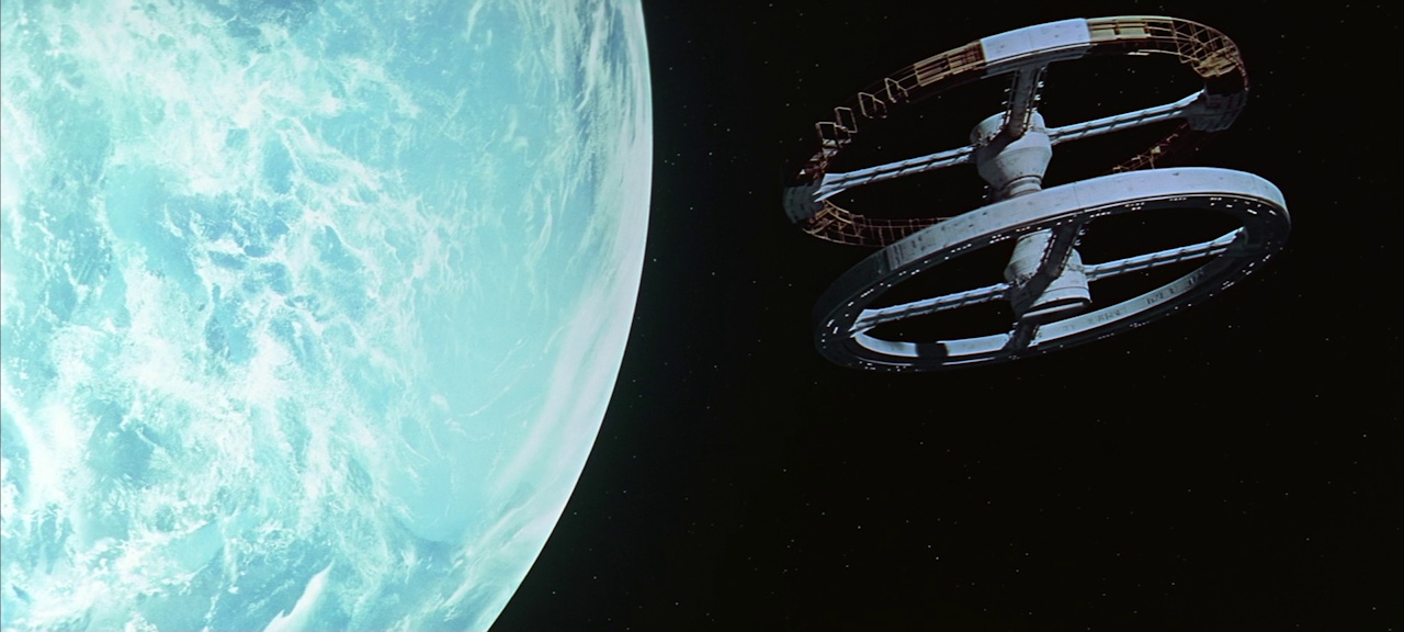 Still frame from 2001: A Space Odyssey showing Space Station V