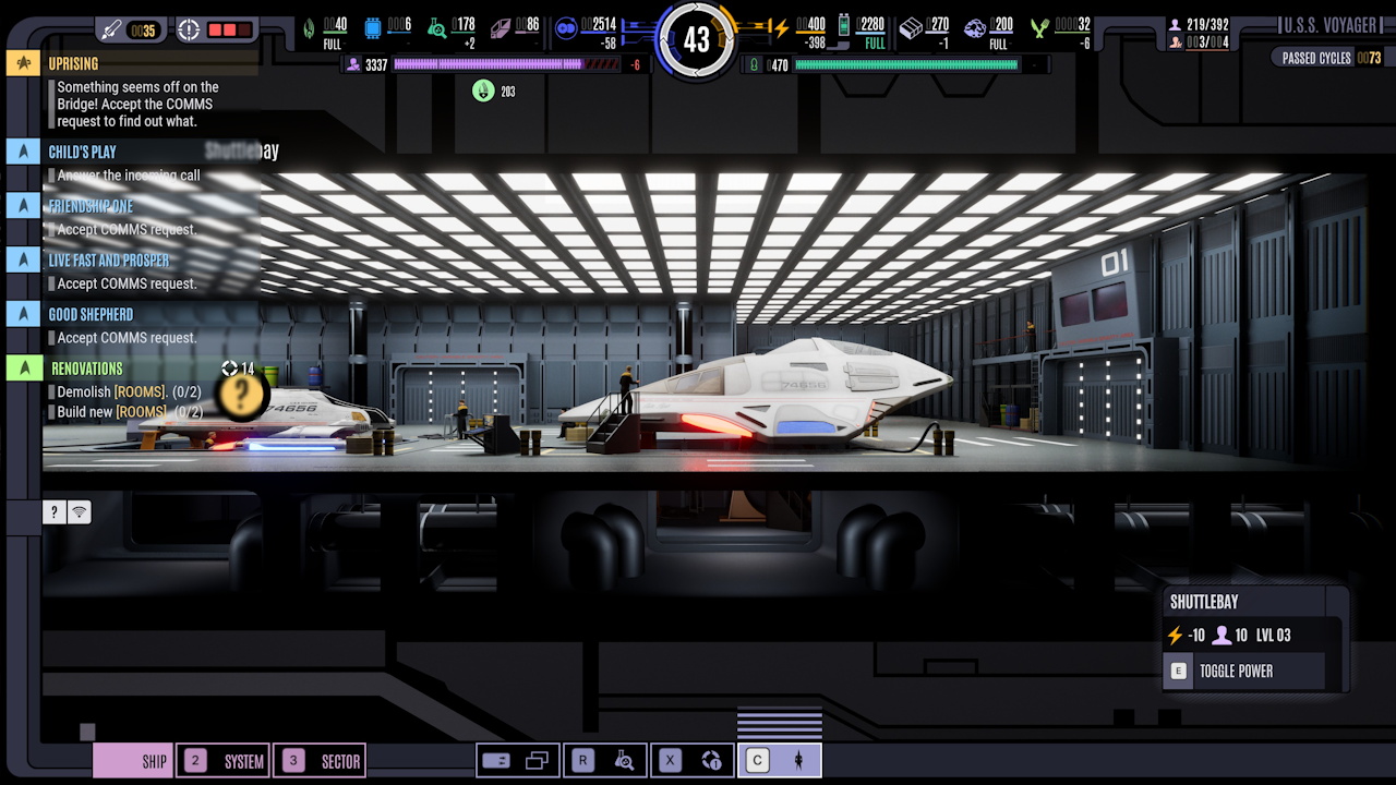 Screenshot from Across The Unknown showing the shuttlebay