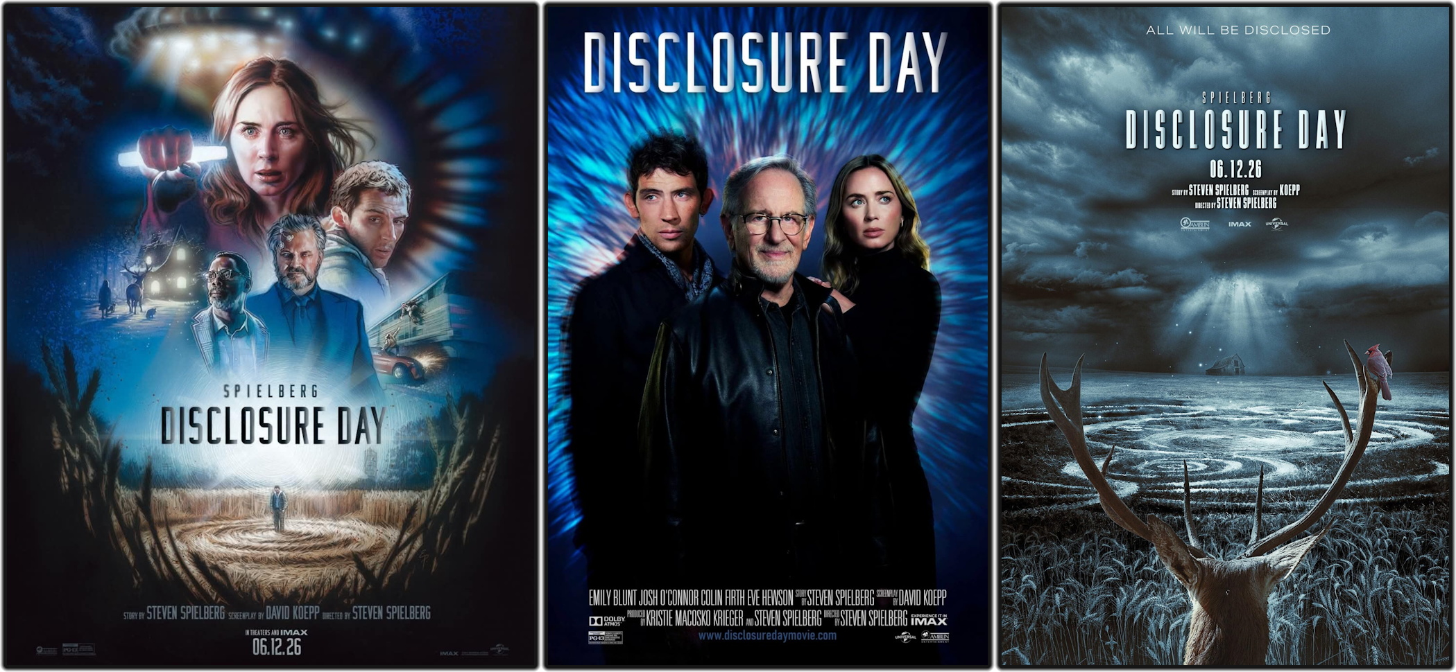Three promo posters for Disclosure Day (2026)