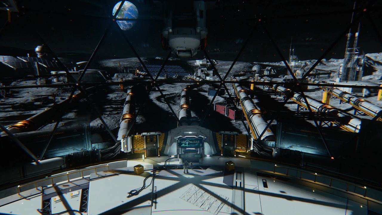 Promo screenshot for Pragmata showing the first boss battle arena