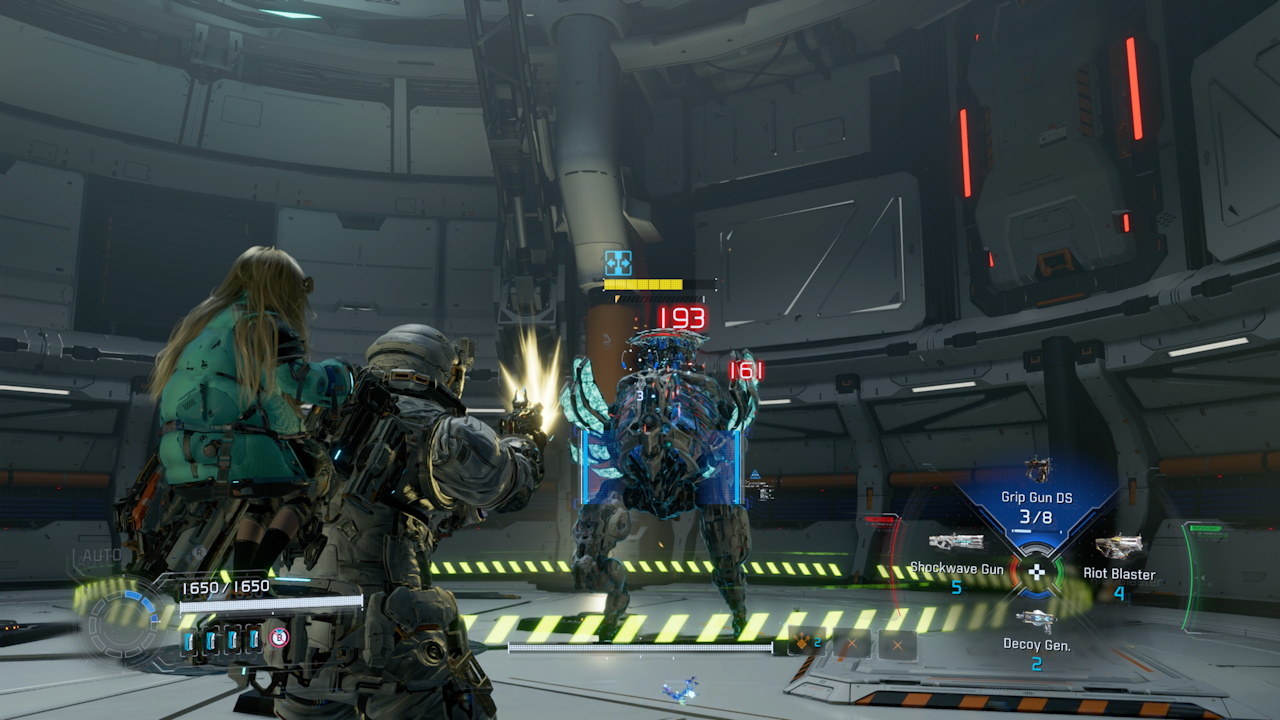 Screenshot of Pragmata showing a combat event