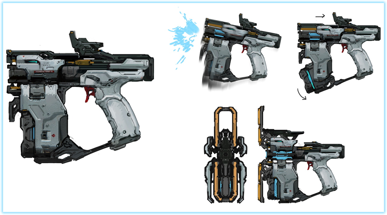 Concept art of Pragmata showing the main gun