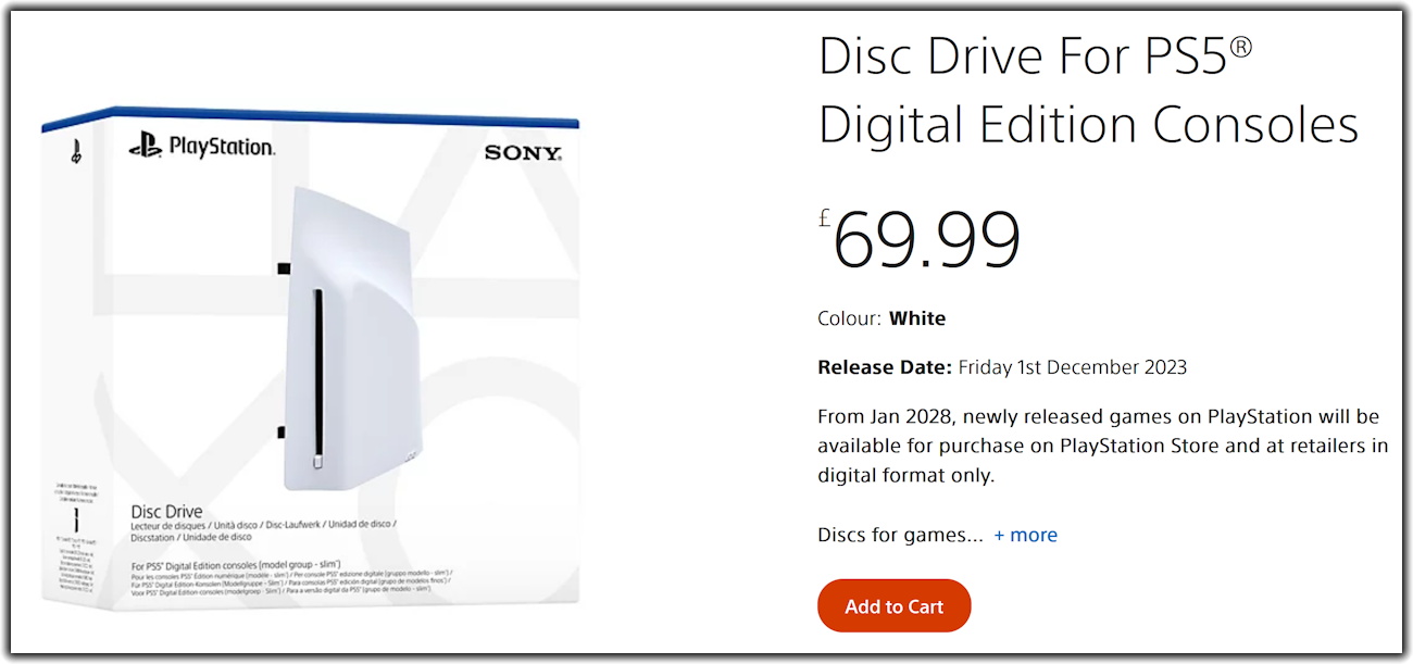 Product screenshot of the PS5 disc drive add-on.