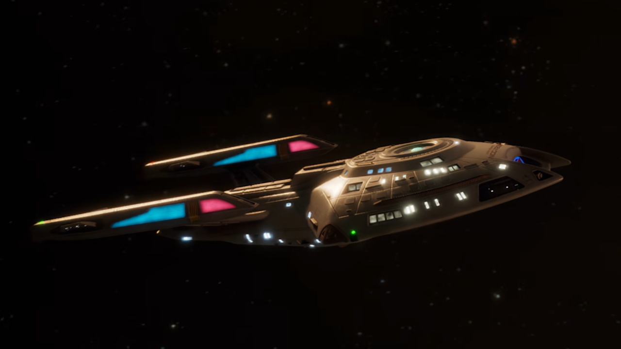Still frame from the Across The Unknown DLC teaser showing the USS Equinox