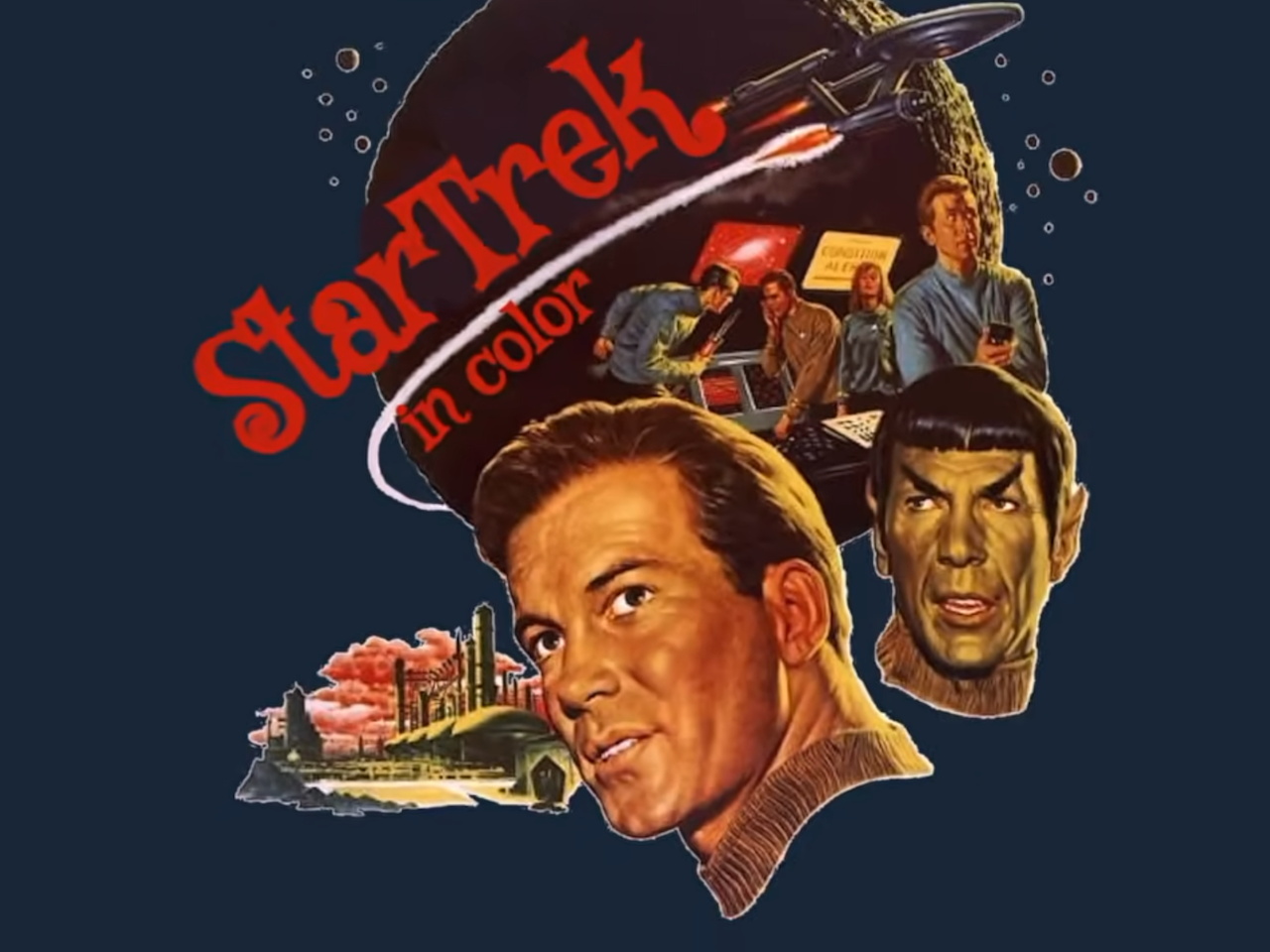 Still frame from a 1960s Star Trek TOS commercial showing key art