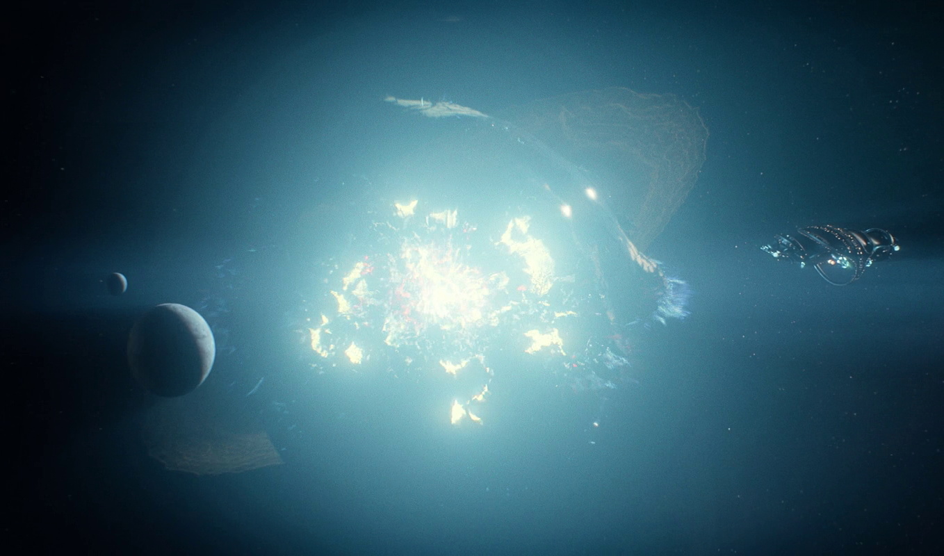 Still frame from Strange New Worlds 4x01 showing the destruction of a planet