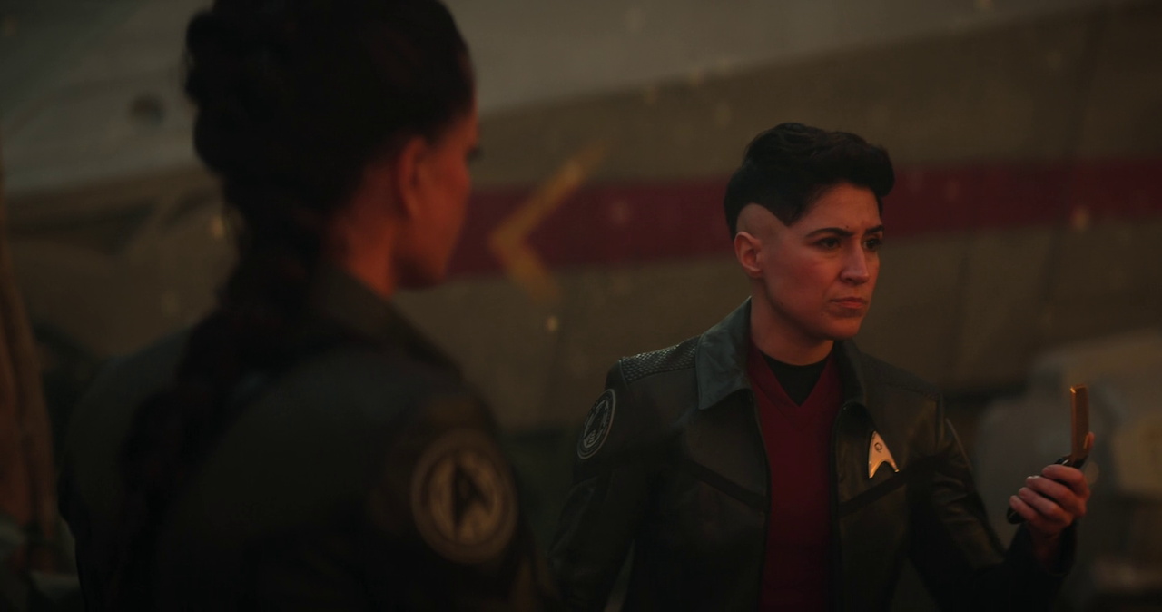 Still frame from Strange New Worlds 4x01 showing Una and Erica