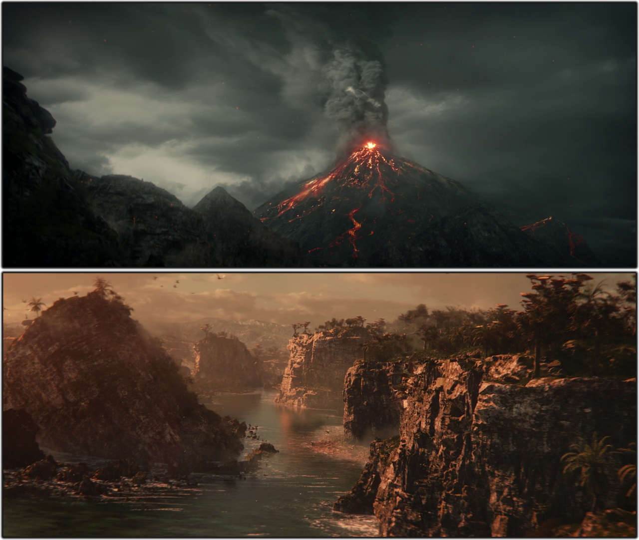 Pair of still frames from Strange New Worlds 4x01 showing animated scenery