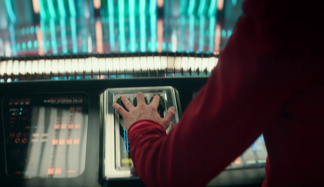 Still frame from Strange New Worlds 4x01 showing a transporter control panel