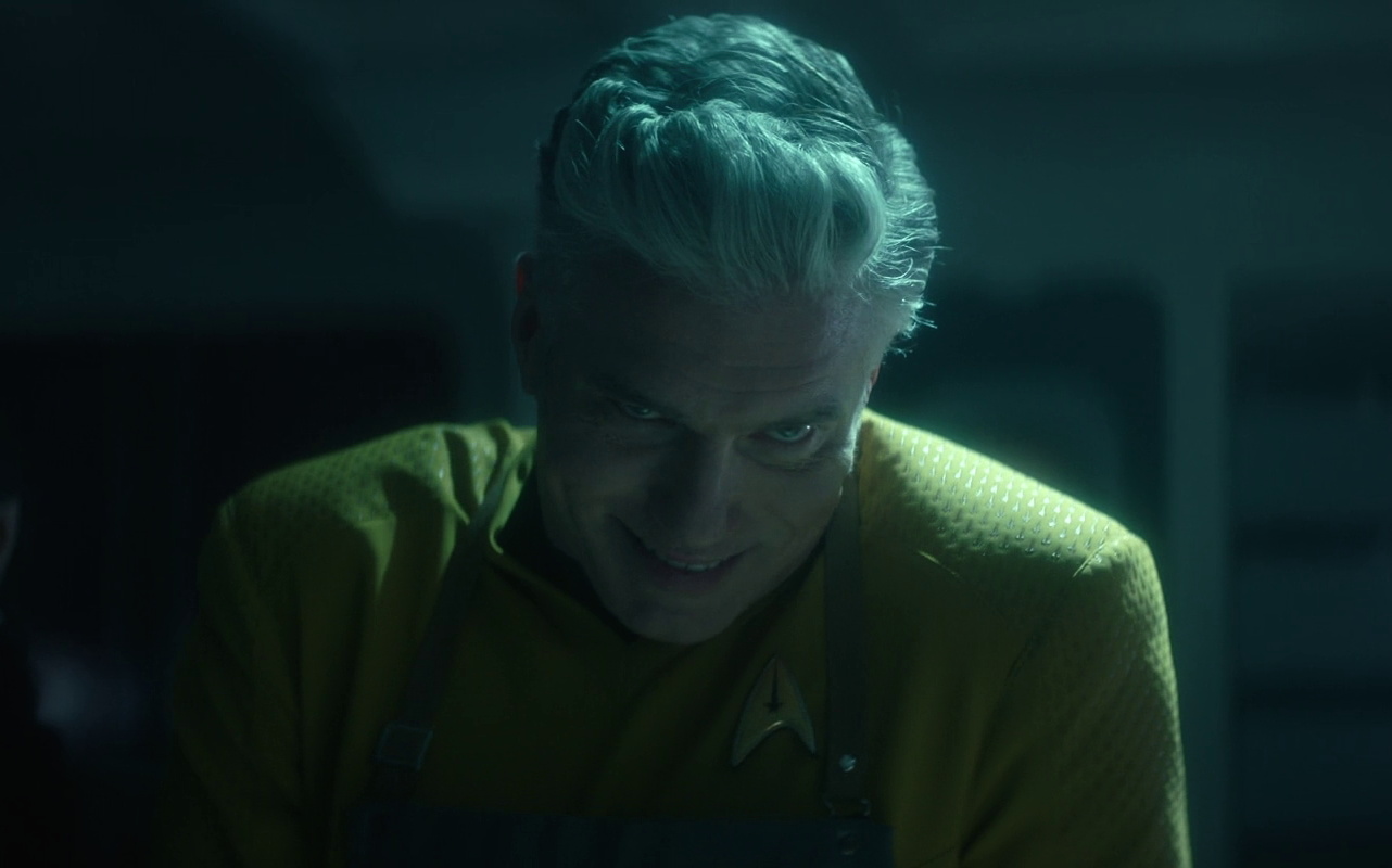 Still frame from Star Trek SNW 4x02 showing an illusion of Pike