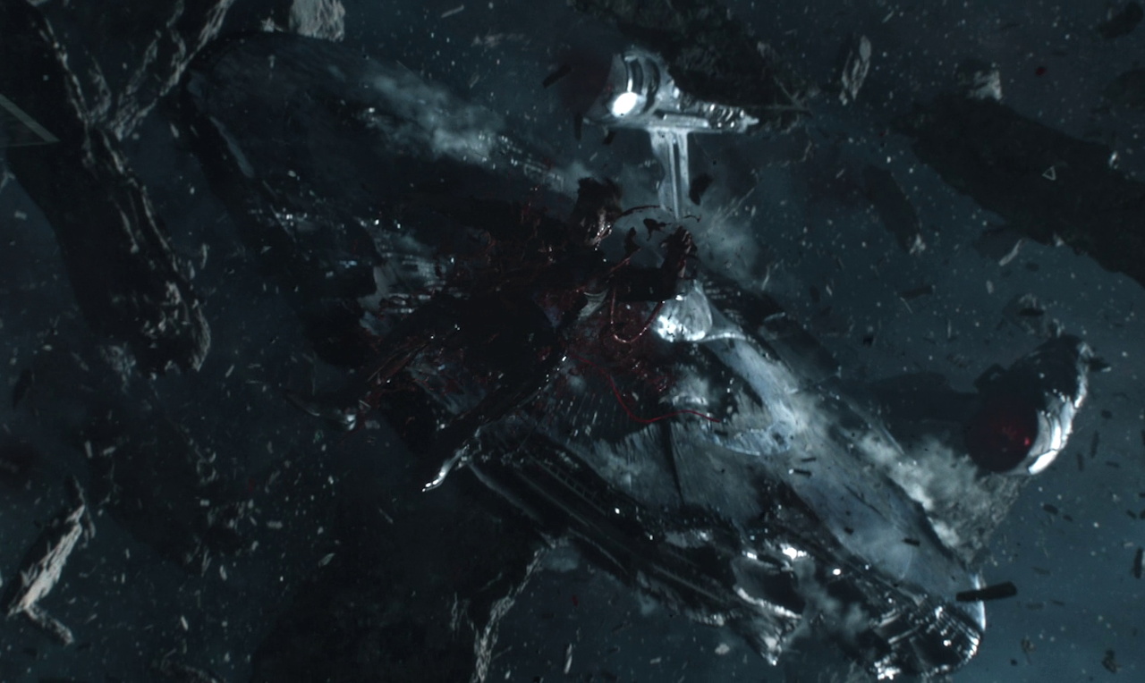 Still frame from Star Trek SNW 4x02 showing "Sam's" corpse in space