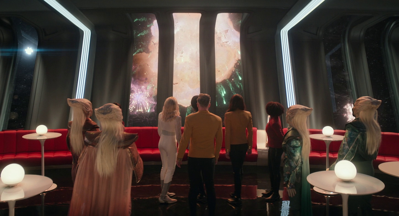 Still frame from Star Trek SNW 4x03 showing the shuttle exploding