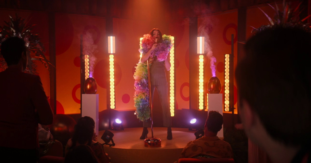 Still frame from Star Trek SNW 4x03 showing Una singing