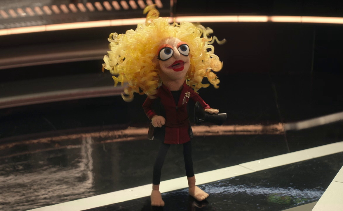 Still frame from Star Trek SNW 4x05 showing puppet Pelia