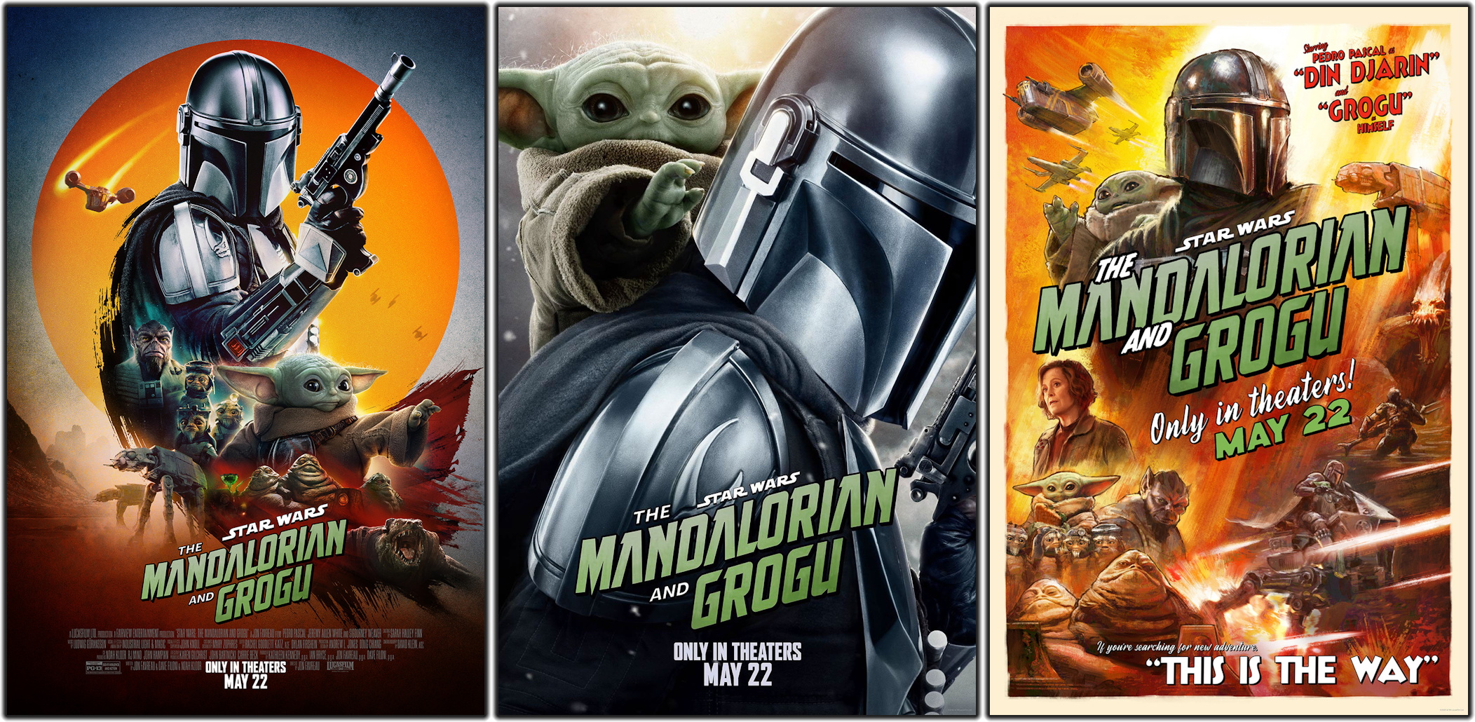 Three promo posters for The Mandalorian and Grogu (2026)