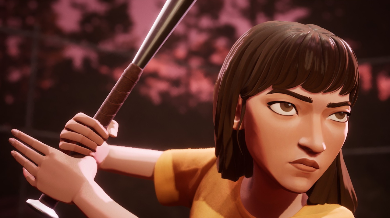 Screenshot of Mixtape (2026) showing Cassandra with a bat