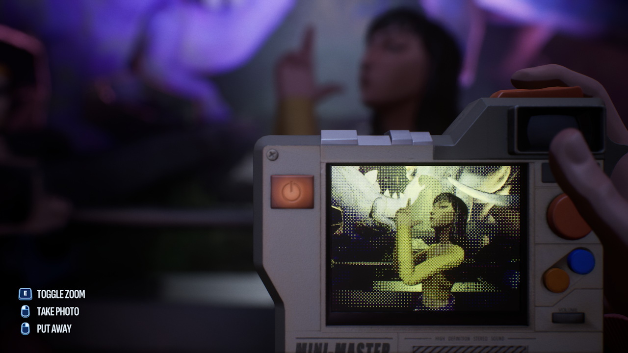 Screenshot of Mixtape (2026) showing the digital camera mini-game