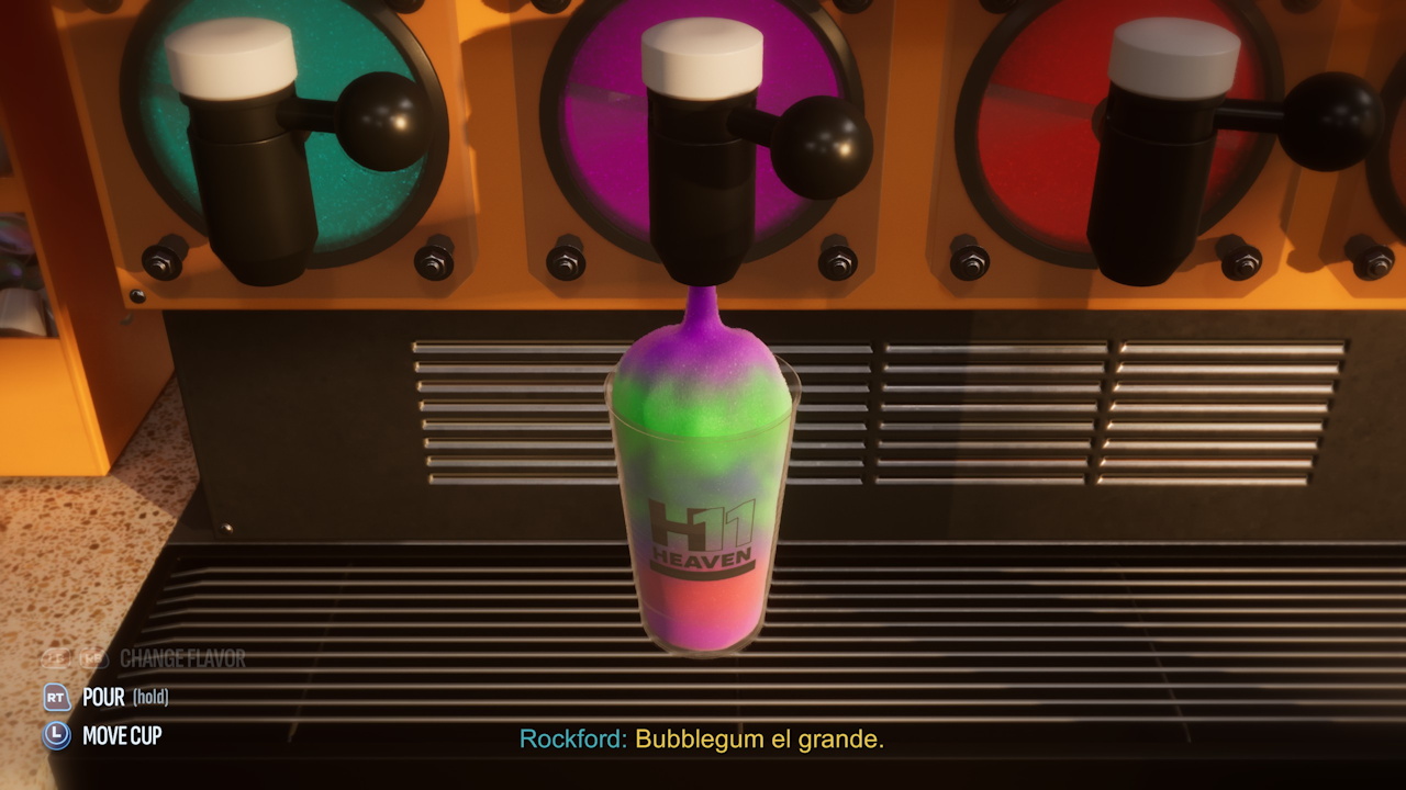 Screenshot of Mixtape (2026) showing the slushie mini-game
