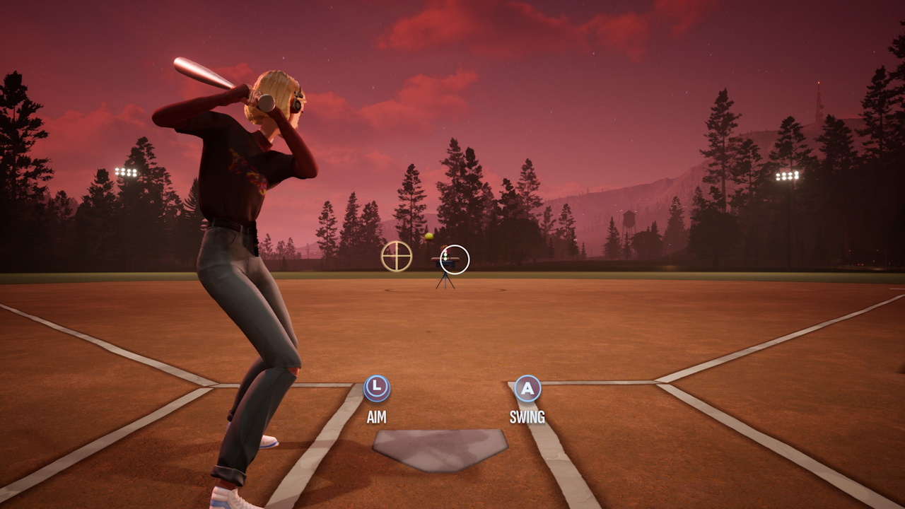 Screenshot of Mixtape (2026) showing the softball mini-game