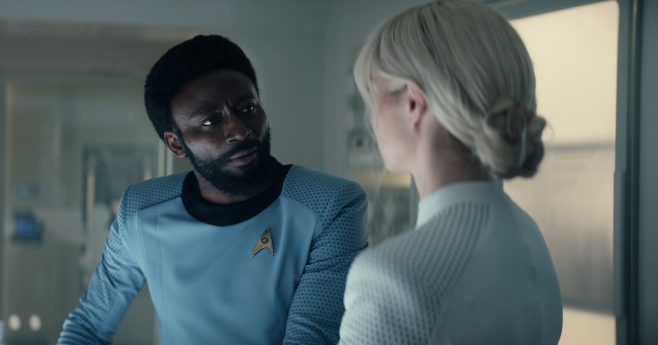 Still frame from Star Trek SNW 4x06 showing M'Benga and Chapel