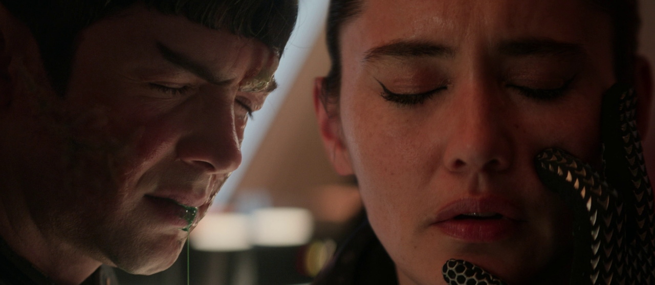 Still frame from Star Trek SNW 4x06 showing Spock and La'an's mind-meld
