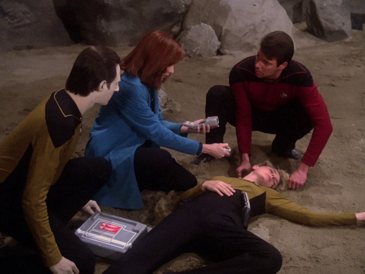 Still frame from Star Trek TNG 1x22 showing Tasha's death
