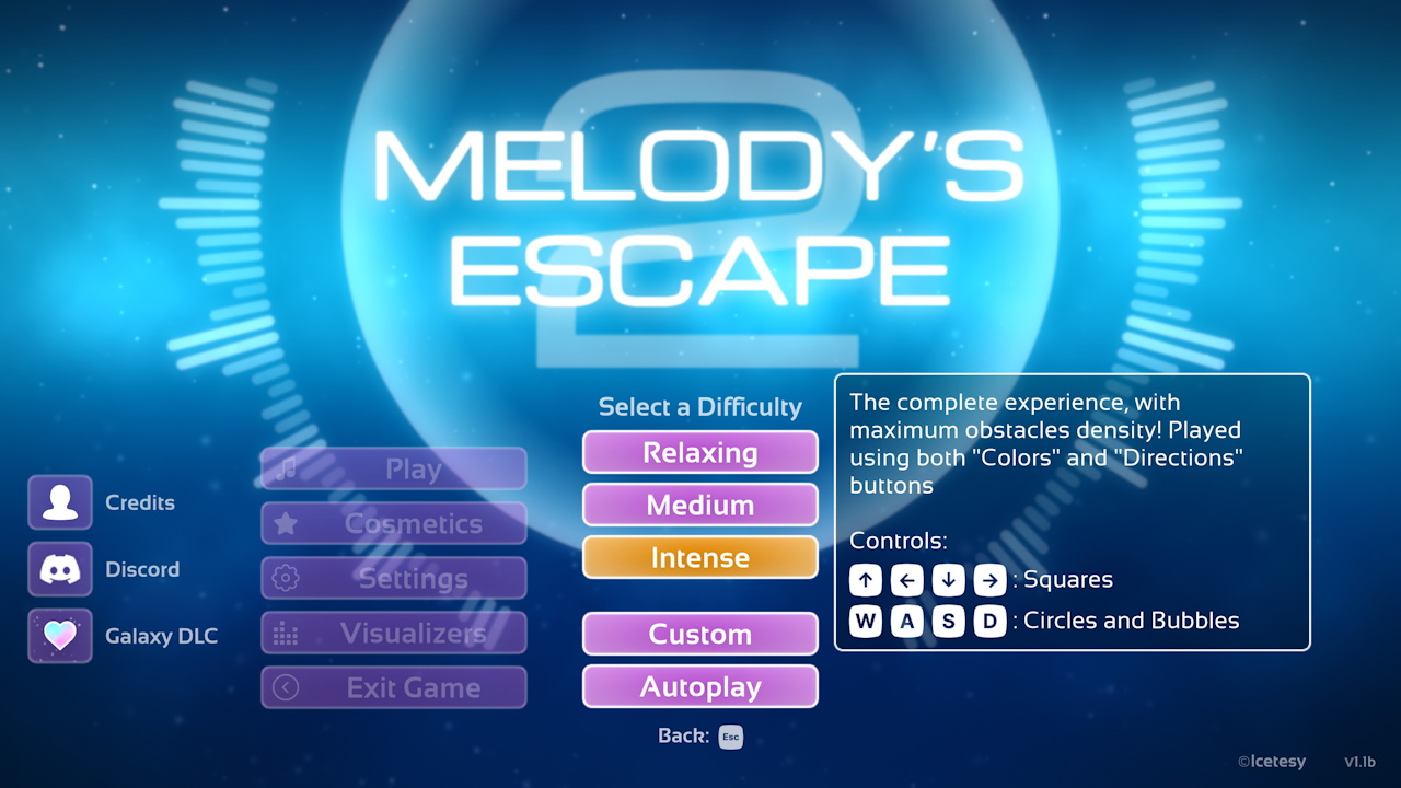 Screenshot of Melody's Escape 2 showing difficulty options