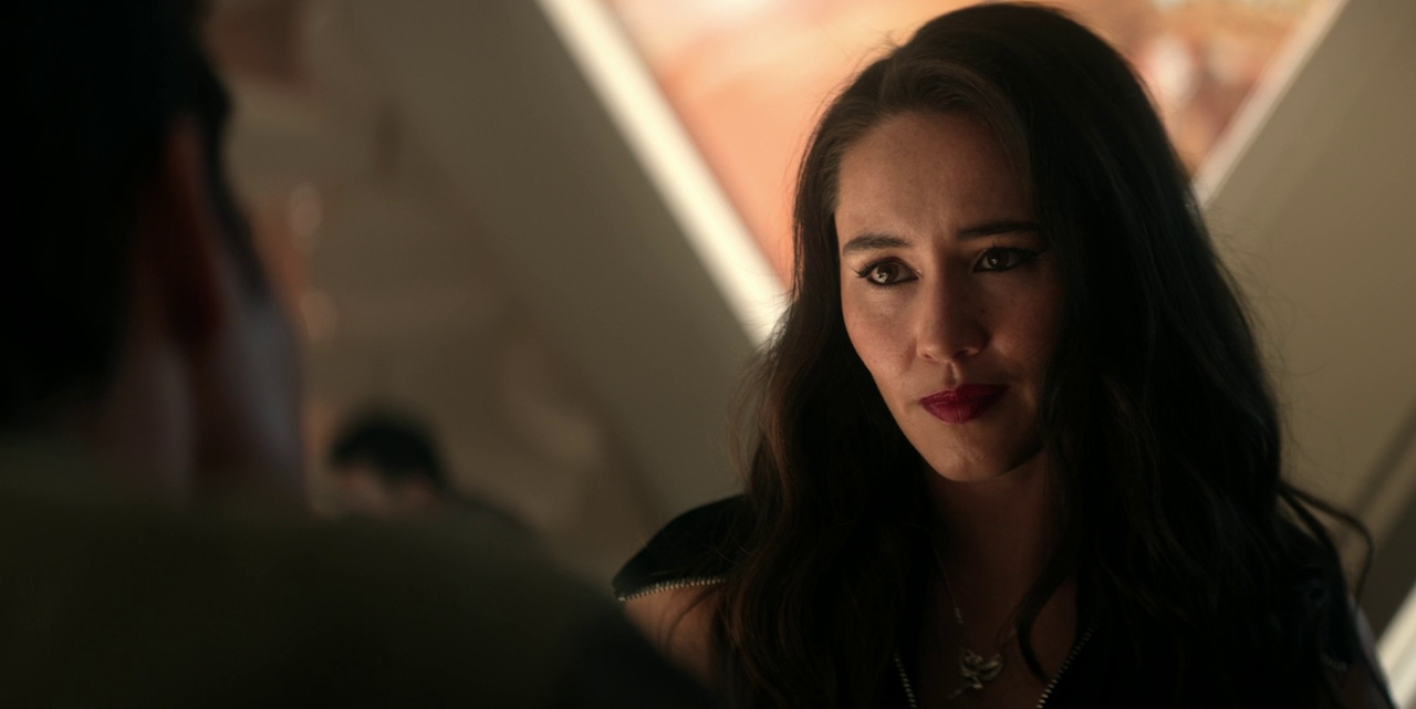 Still frame from Star Trek SNW 4x09 showing La'an on her date