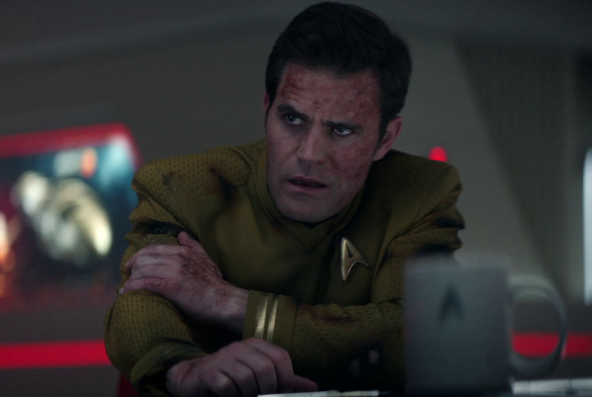 Still frame from Star Trek SNW 4x08 showing Kirk burnt