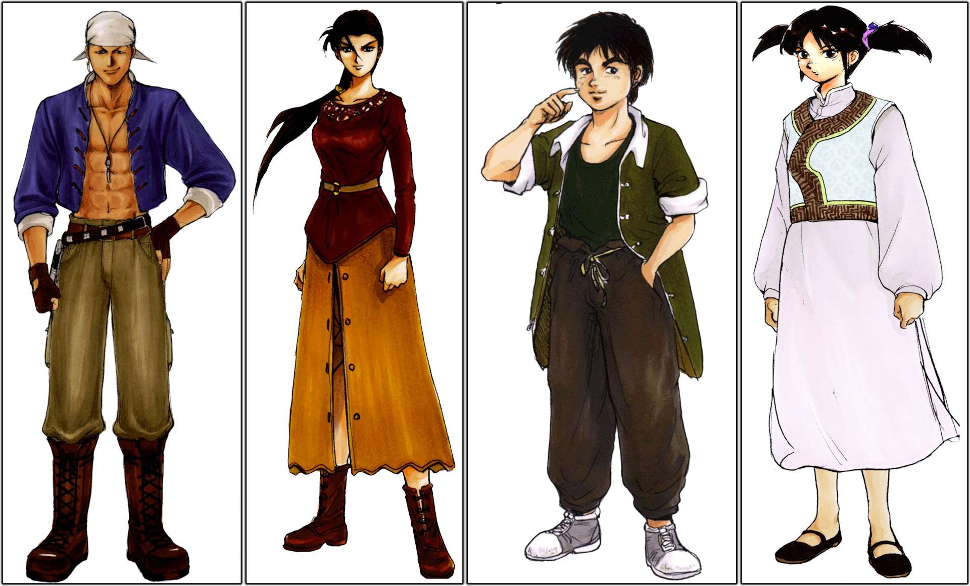 Four character concepts from Shenmue II