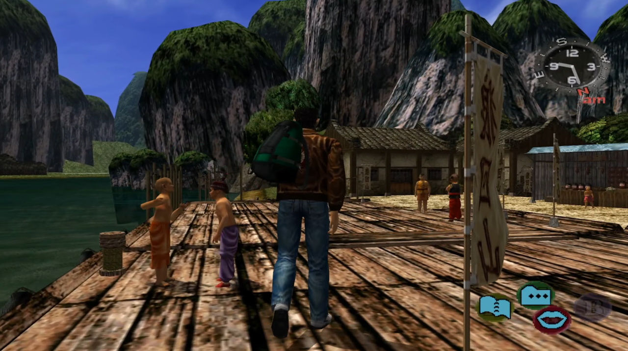 Screenshot of Shenmue II showing Ryo arriving in Guilin