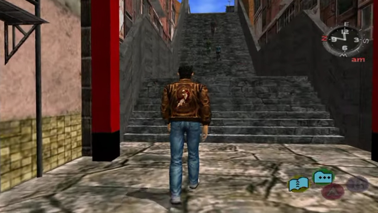 Screenshot of Shenmue II showing the stairs in Scarlet Hills
