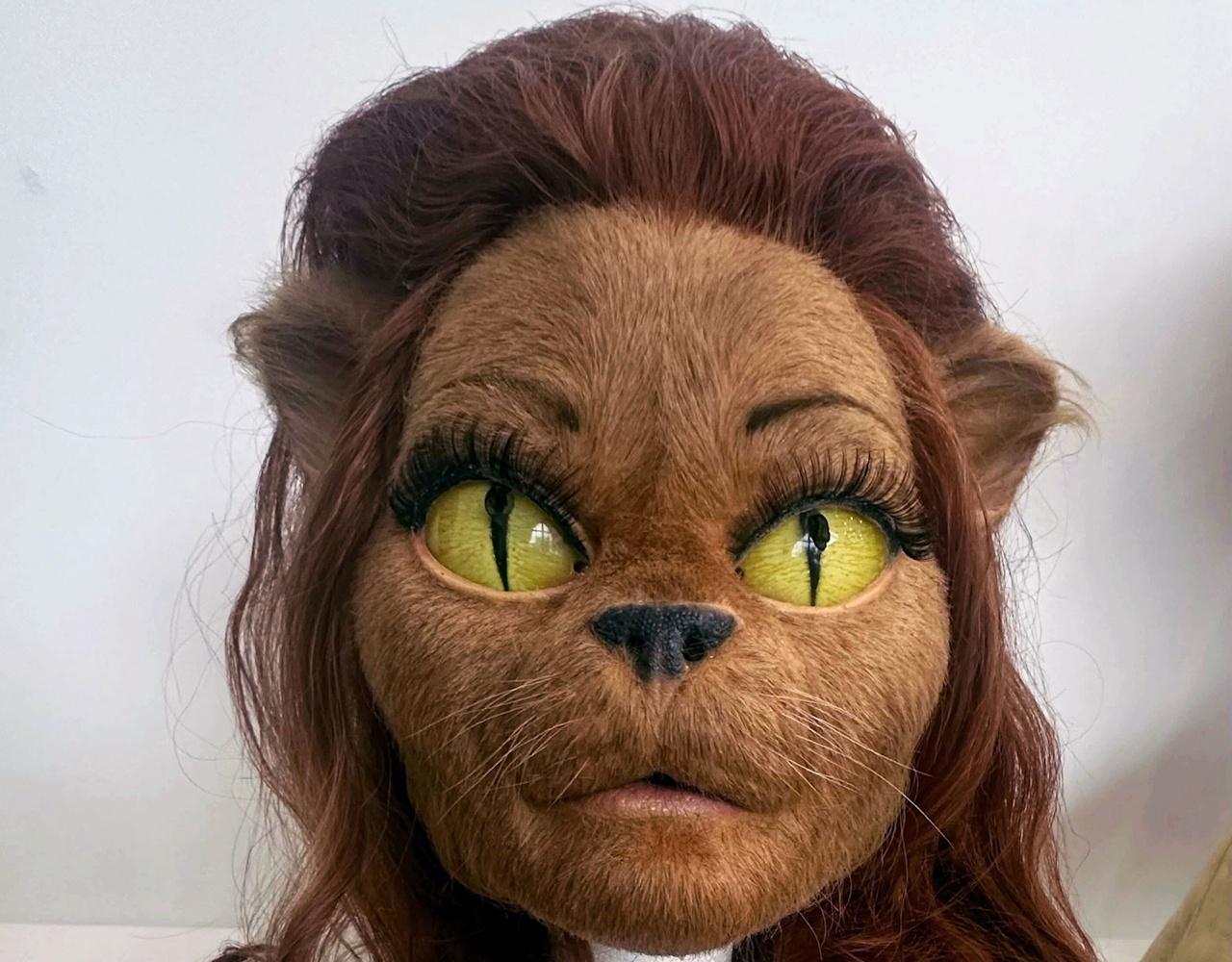 Behind-the-scenes photo from the set of Star Trek SNW S4 showing a Caitian mask