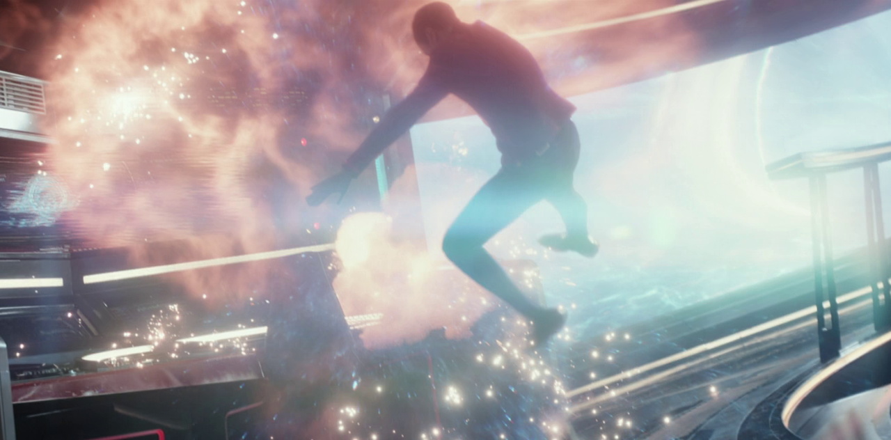 Still frame from Star Trek SNW 4x10 showing Scotty in an explosion