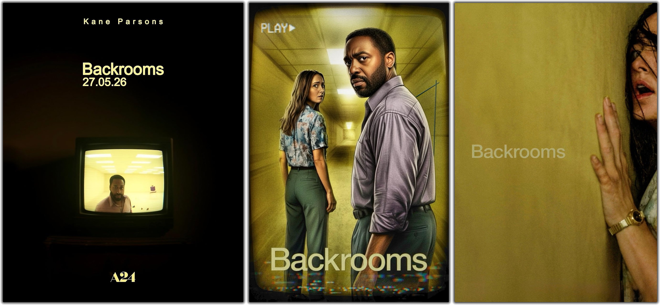 A trio of promo posters for Backrooms (2026)