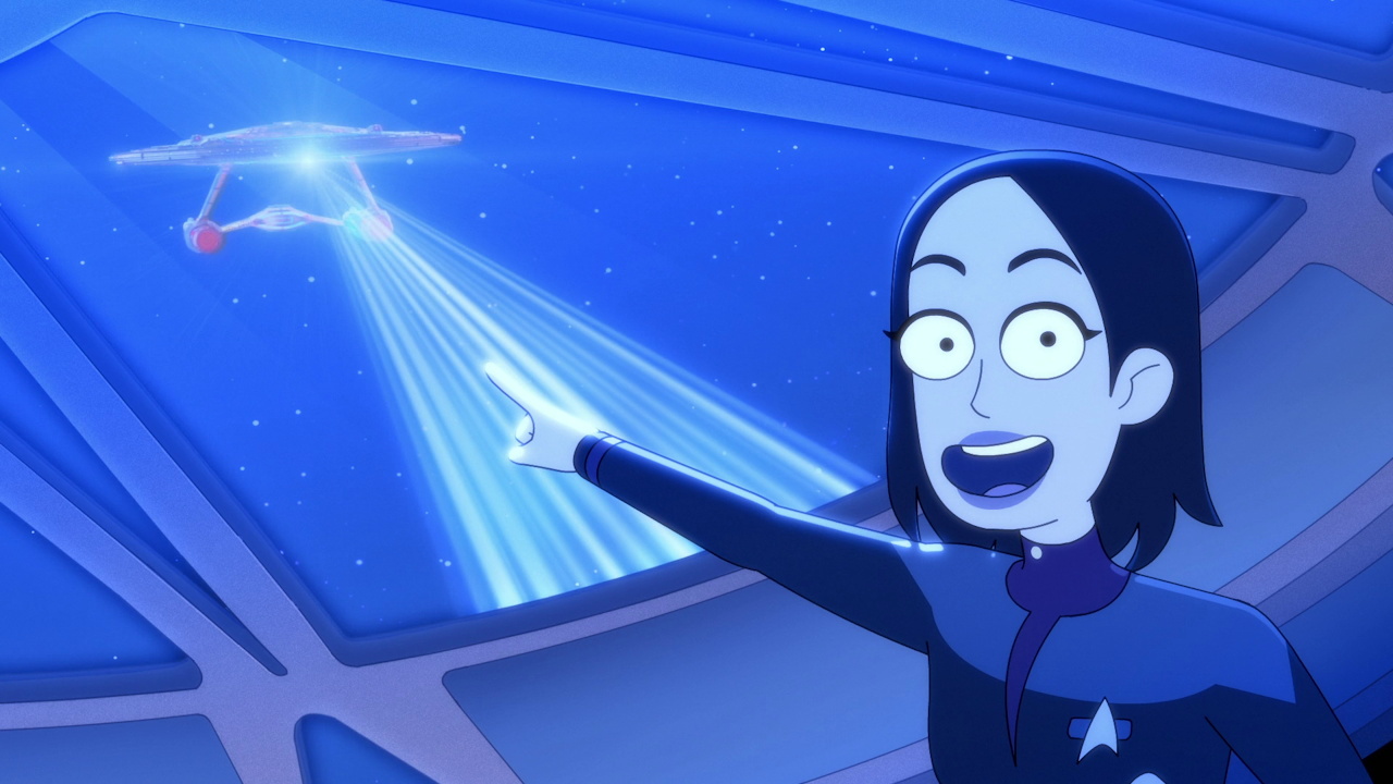 Still frame from Star Trek LDS 2x10 showing the arrival of the USS Cerritos