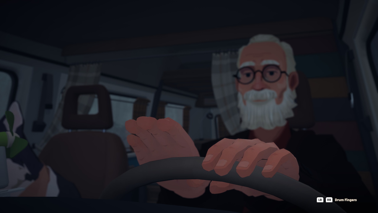 Screenshot from Forever Ago showing the drum fingers prompt