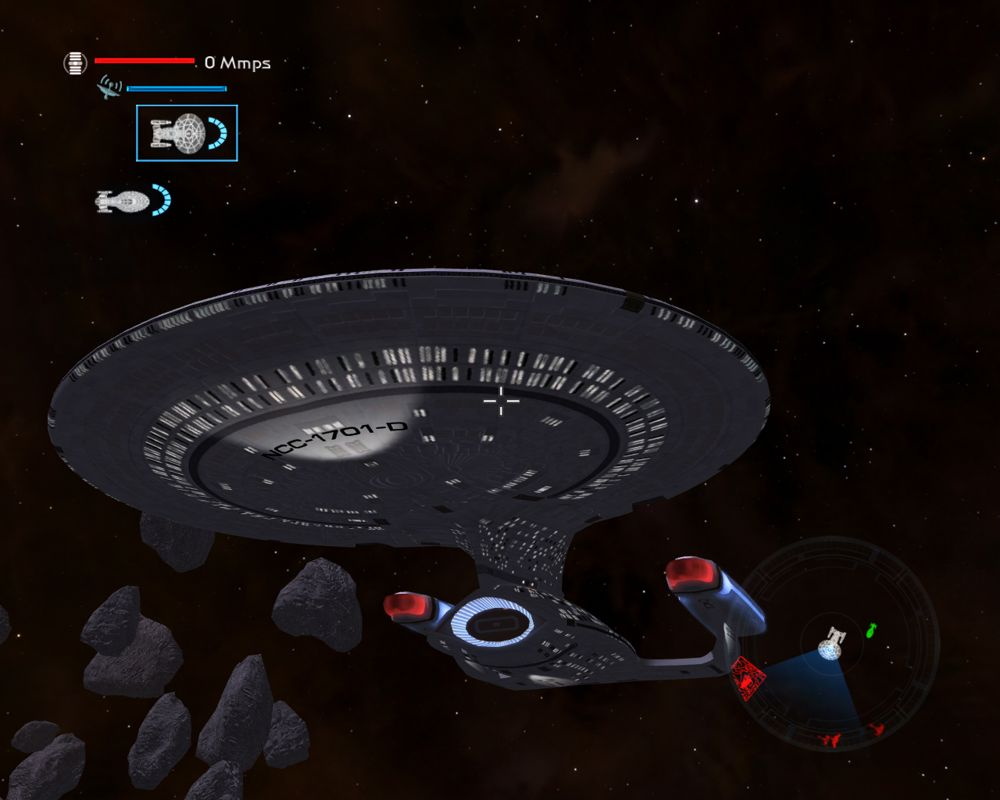 Screenshot from Star Trek Legacy showing a starship