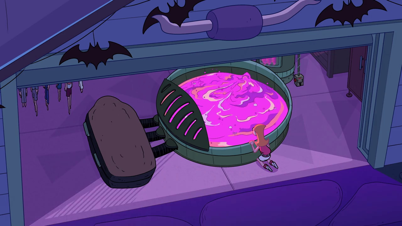 Still frame from Phineas and Ferb 6x01 showing a Candace suit's creation