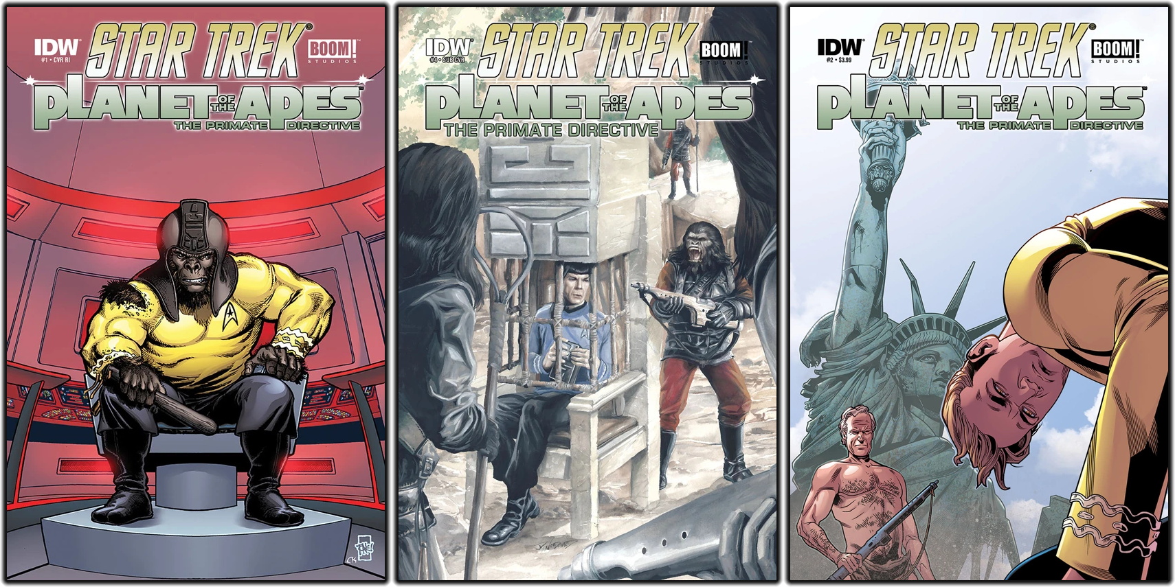Trio of comic book covers for Star Trek x Planet of the Apes: The Primate Directive