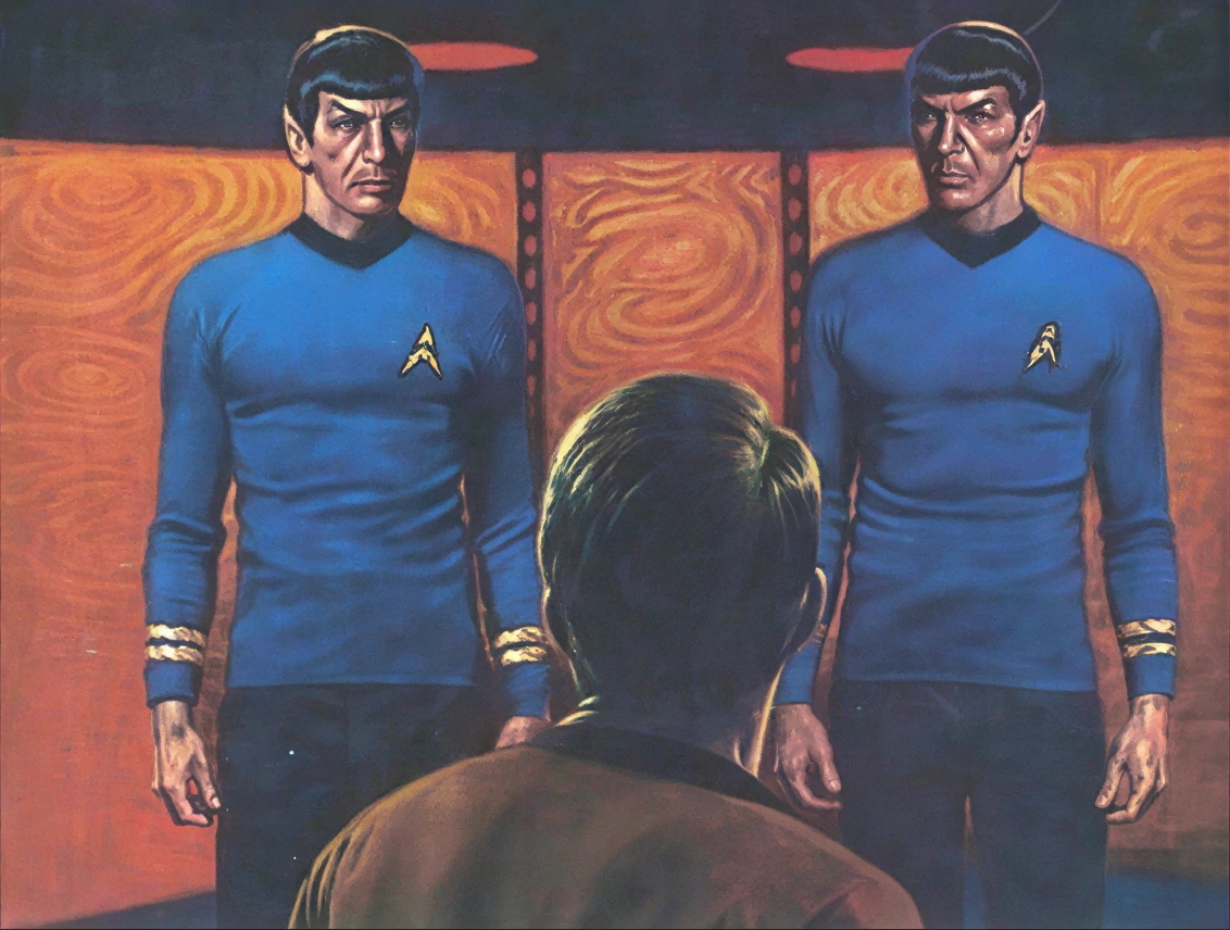 Cropped and A.I. upscaled cover for Star Trek Spock Must Die